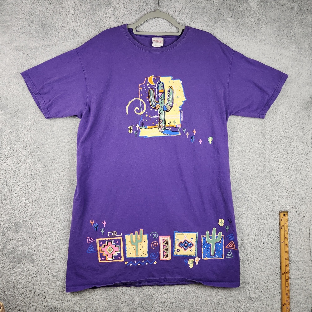 Vintage Hanes Her Way Shirt Womens One Size Purple Cactus Desert Southwest 90s